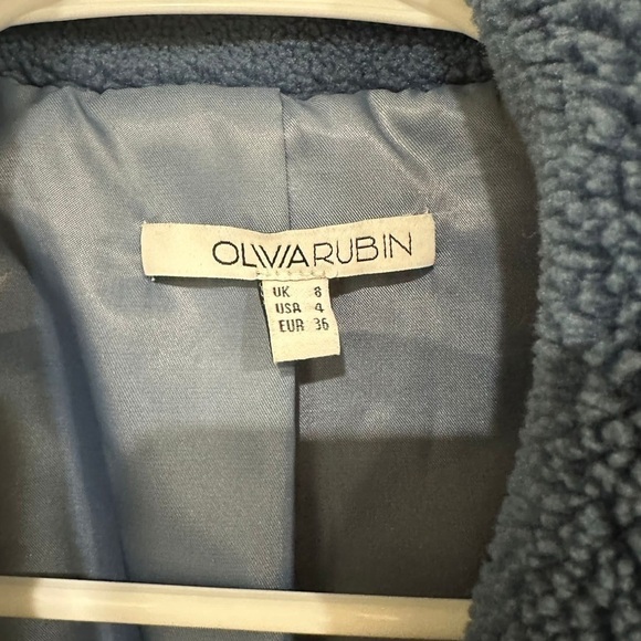 Olivia Rubin Blue Cass Colourblock Faux Shearling Jacket I Size XS US 4 - Picture 5 of 9